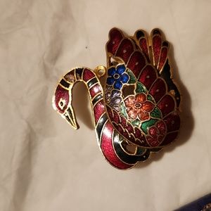 Beautiful Cloisonne Swan Brooch/Pendant